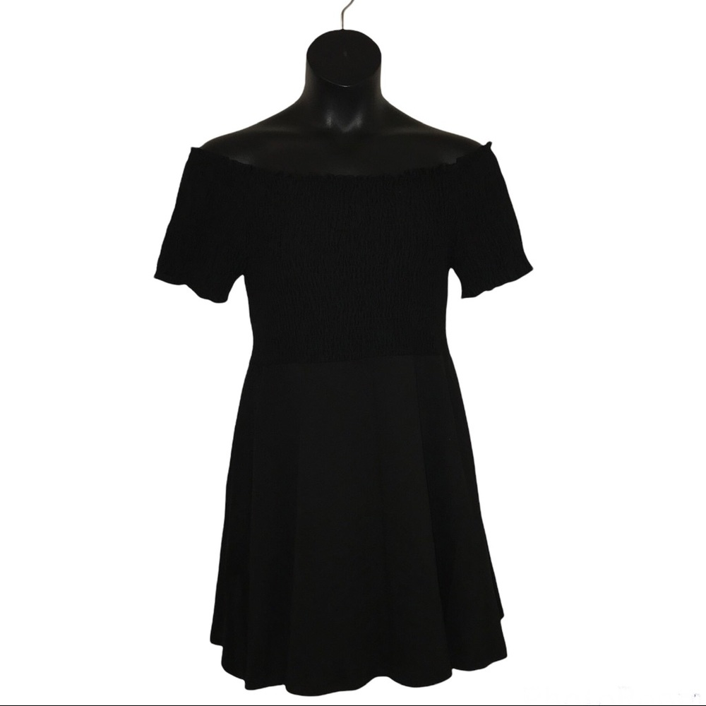 ASOS New Look Black Short Sleeve Shirred Fit and Flare Dress